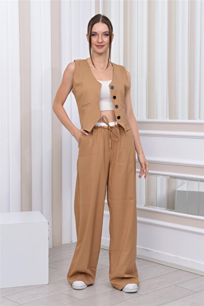 Nuseel Boxer Detailed Loose Trousers & Vest Double Set Mink