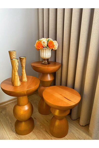 More Wood Design Mantar Sehpa 3'lü Takım