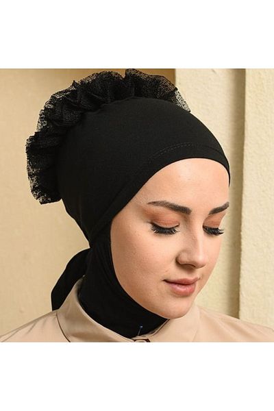 FRESCO SCARFS قماش القطن الأمامي مخيط ومكشكش وغير قابل للانزلاق باللون الأسود