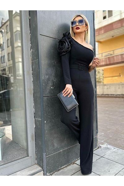 Kokoşum Butik Model 1531 - Salopetă neagră cu un singur braț