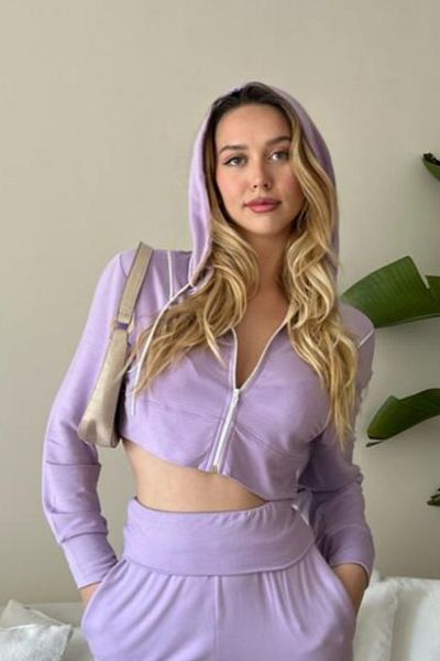 penyebizden Women's Viscose Hooded Oversize Crop Sweatshirt-Lilac