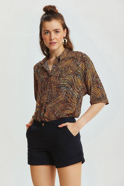 Clandestino Pantaloni scurți din bumbac de iarnă în stil boem negri