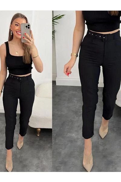 DENİZLİFE Carrot Leg Fabric Trousers - Belted