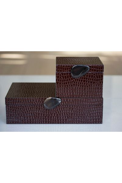 MOENAStudio Moena Studio Decorative Crocodile Patterned Small Size Brown Faux Leather Box