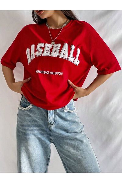 NOFLEN Unisex Baseball Printed Oversize 100% Cotton T-Shirt