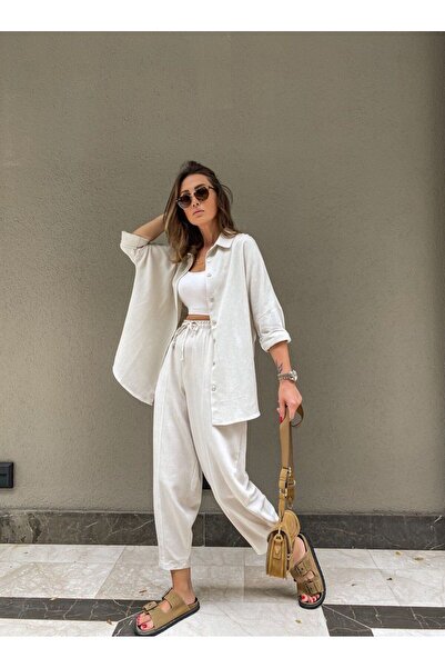 My Blog Taş Oversize Düşük Omuz Keten Gömlek