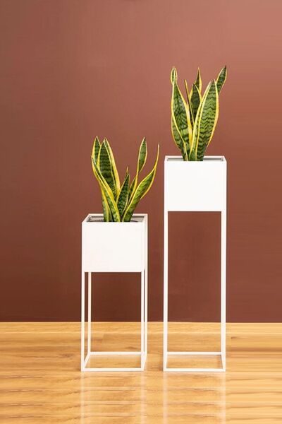 3art Metal Dekoratif Metal Ayaklı Çiçek Saksı - 2'li Set Saksılık Stand