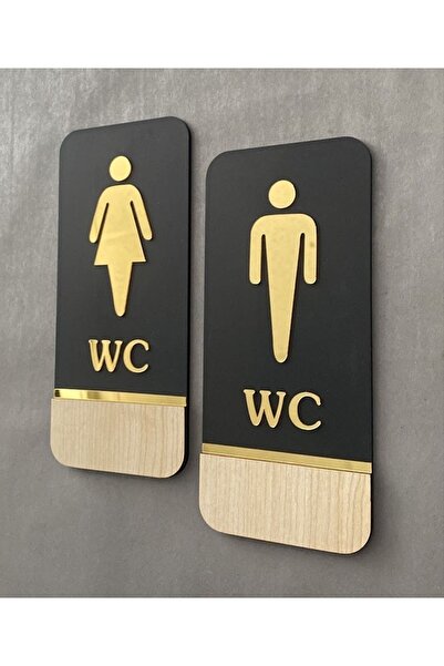 Aldebaran Reklam Meşe Gold Serisi Natural Dikey Wc Yönlendirme Seti Bay-bayan Wc Yönlendirme Yazısı Ahşap 20*9 Cm