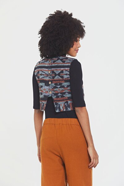 Clandestino Ethnic Patterned Short Sweater Vest Black