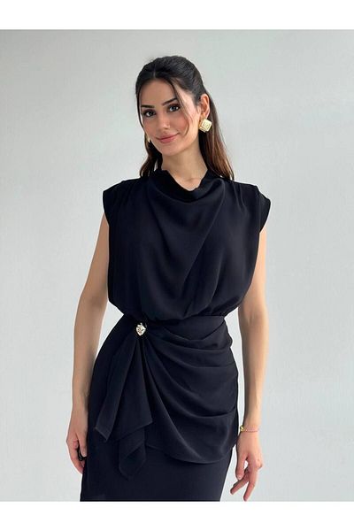 mafdress μαύρο μίνι βραδινό φόρεμα αποφοίτησης με λεπτομέρεια καρφίτσας φούστας