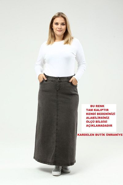 Kardelen Butik Ümraniye Lycra Smoked Gray Long Denim Skirt
