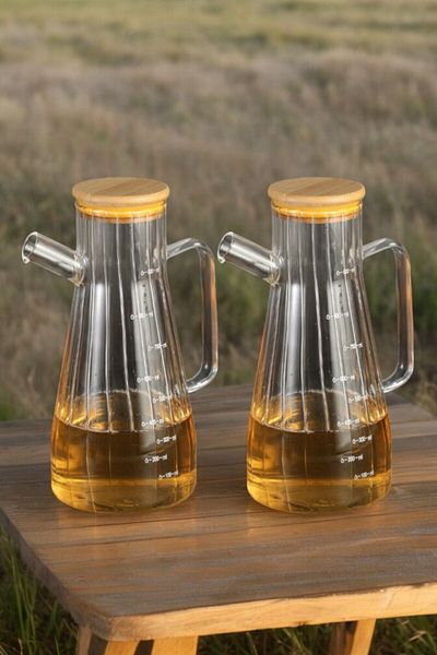 Comprox Bamboo Slice 1lt Vacuum Borosilicate 2-Piece Set Glass Oil Vinegar