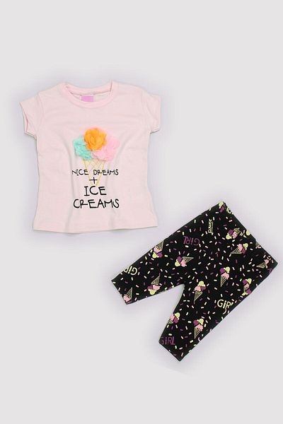 Peki Baby Buy 5 Pay 4 Newborn Kids Girls Summer Cotton Icecream Ice Cream Appliqued Body Leggings Set 13639