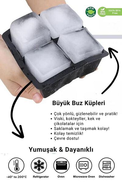 Ecrou Multi-Purpose 4 Compartment Silicone Square Ice Mold Freezer Bowl 16 X 16 X 6 Cm