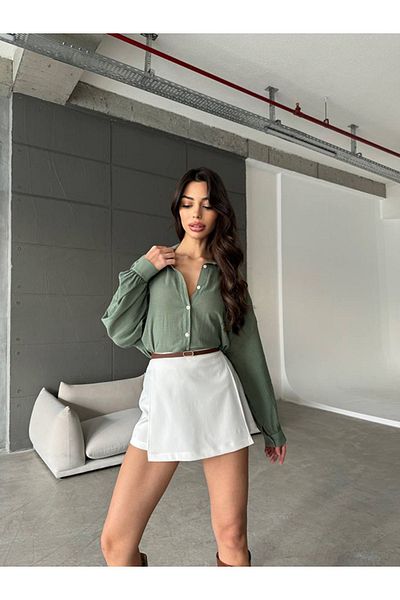 Enie Women's Ecru Mini Shorts Skirt