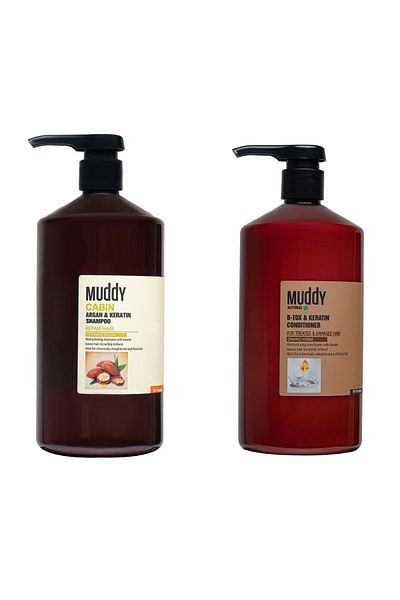 Muddy Argan and Keratin Shampoo - Cabin for Weak Dry Hair 1000ml + B-Tox and Keratin Conditioner Cream 1000ml