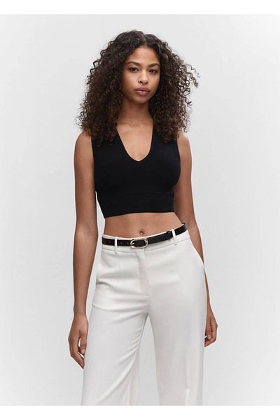 MANGO Woman Ribbed cropped blouse