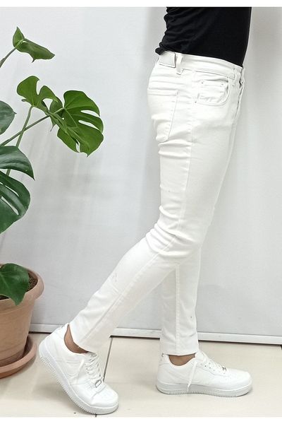 YNGMENCLASS Men's White Slim Fit Lycra Colored Jeans