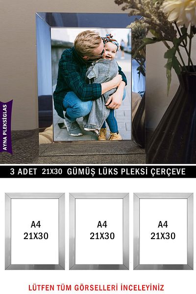 Bytwo 3 Pieces 21x30 a4 Silver Mirror Plexiglass Frame - a4 Luxury Plexiglass Frame
