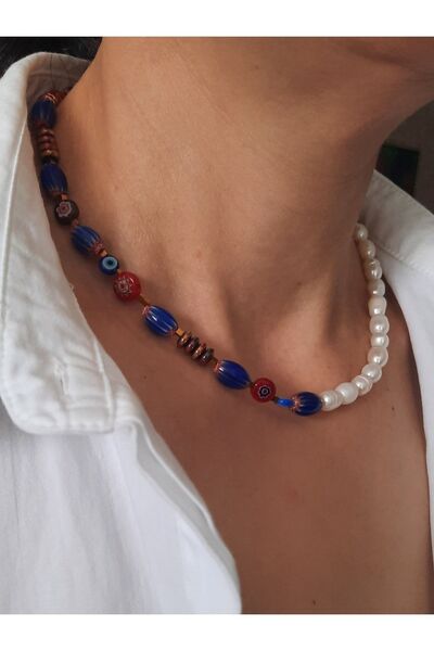 By Saadet Özkanlı Yazlık Inci Murano Kolye( Gerçek Inci Tatlısu Incisi ) 38 Cm Choker