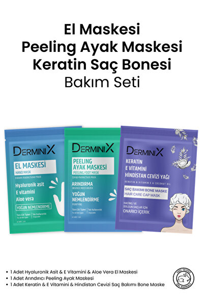 Derminix Maske Seti/ Hindistan Cevizi Saç Maskesi/Nemlendirici El Maskesi/Pee...