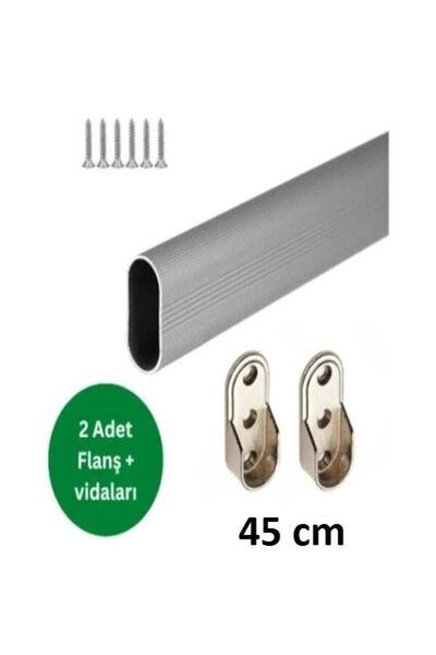 GLRSHOP Oval Alüminyum 0-3m Dolap Içi Askı Borusu 2 Adet Plastik Flanş Ve Vid...