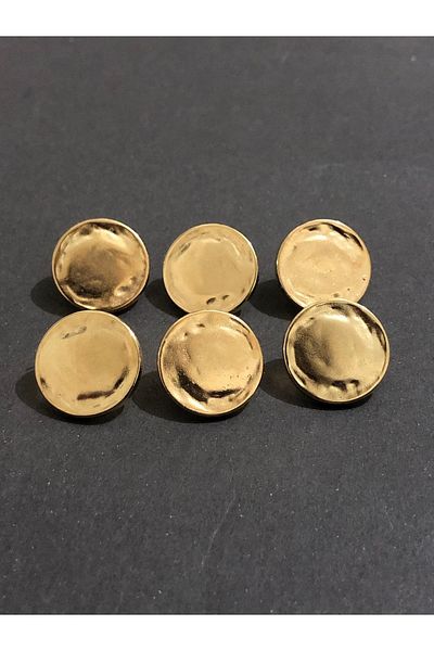 aensia Gold Gold Gas Cap Designed Button Hammered Metal Button Small 24 Size Buttons - Pack of 6