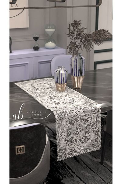 CAMİNHO DA LUA Preșă de loc cu design special de broderie Runner Swirl Masă și set de prezentare Suport pentru zestre Cremă