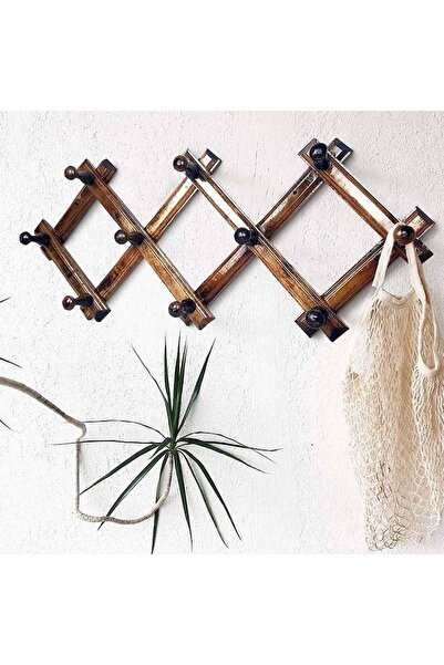 Entude Ahşap Akordiyon Askı, 10 Topuzlu Duvar Askısı