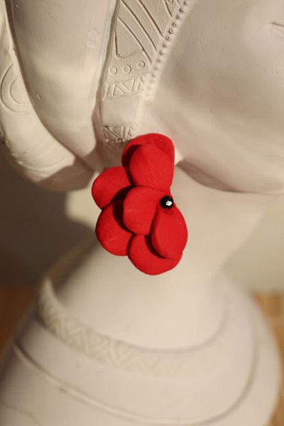 Gizy Store Polymer Clay Handmade Red Half Flower Earrings Special Occasion Accessory