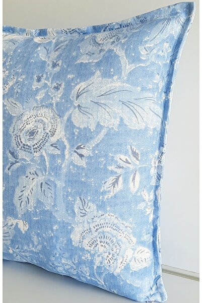 Fabric by Gülçin KETEN KUMAŞ BULUT MAVİ ÇİÇEK DESEN KIRLENT KILIFI