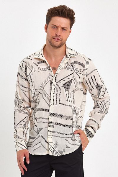 Fitmasterpro Ethnic Patterned Design Summer Viscose Shirt