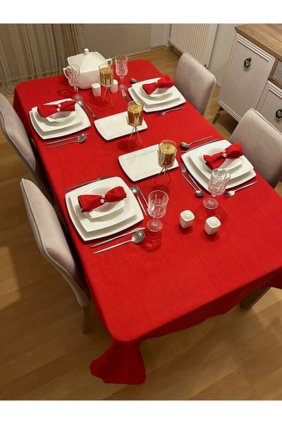Zeren Home Red Meral Lead Collection - Care Free Polyester Linen Tablecloth