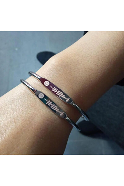 gastromarka Kişiye Özel Kelepçe Model Spotify Barkodlu Çelik Bileklik