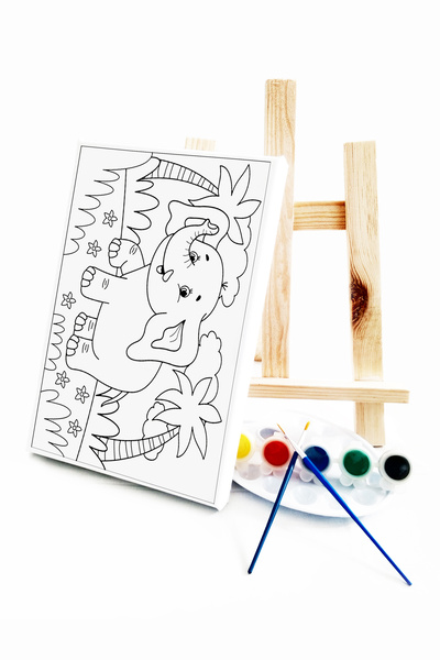 lilafil Kids Painter Set - Little Elephant, 20x30 cm Canvas, 2 Brushes and Paints Palette