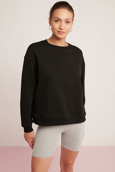 ETHIQUET Sahra Damen-Sweatshirt aus Oversize-Fleece-Baumwolle – Rundhalsausschnitt, schlichtes Schwarz