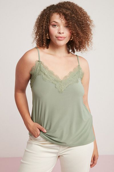 ETHIQUET Clara Women's Lightly Draped Collar, Lace Straps, Light Khaki Plus Size Body
