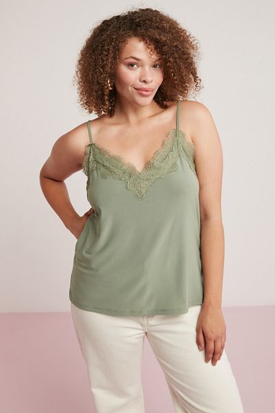 ETHIQUET Clara Women's Lightly Draped Collar, Lace Straps, Light Khaki Plus Size Body