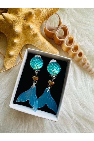 1PARÇAMAVİ Sea Blue Children's Earrings - Compression with Clip and No Hole