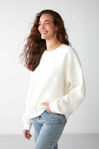 GRIMELANGE Susana Дамски суичър с кръгло деколте с полар отвътре Oversize Fit Basic Vanilla суичър