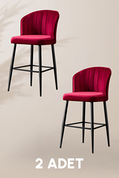 MYMASSA Rubi Bar Sandalye - Babyface Bordo - Siyah Metal Ayak - Bar Taburesi ...