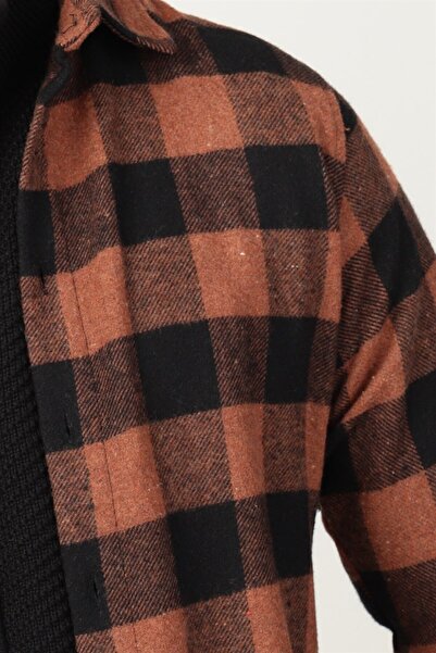 Tudors Slim Fit Uzun Kollu Kışlık Oduncu Kareli Erkek Hardal Gömlek