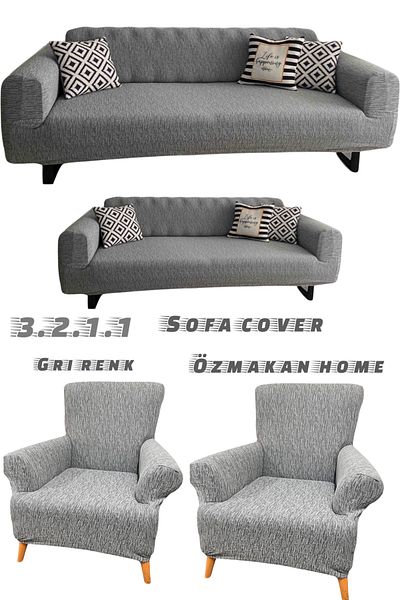 ÖZMAKAN Set Husa Canapea Jacquard - 3+2+1+1 Lasikli, Lavabila, Lycra