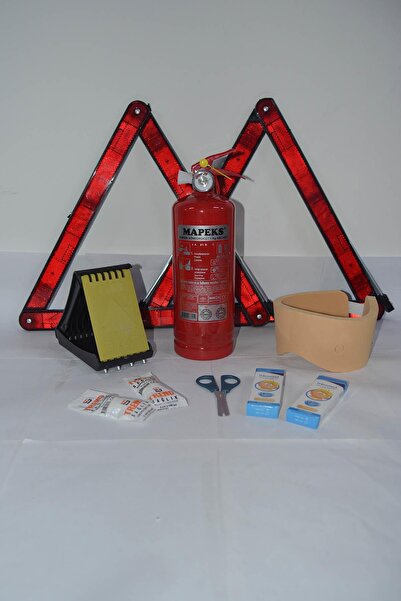 KKDAVM Üçgen Trafik Ve Ilkyardım Seti Mapeks Yangın Tüpü Takoz Reflektör Buz Kıracağı Lüks Set