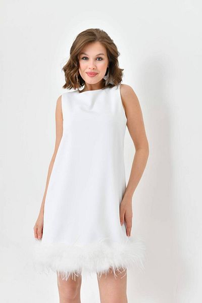NARKISS White Atlas Fabric - Skirt with Otriş Detail