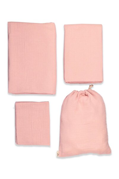Cigit Pouch Muslin Duvet Cover Set 100x135 Cm +/ - 3cm Sheet 120x150 Pillow 35x45 Cm Powder Pink