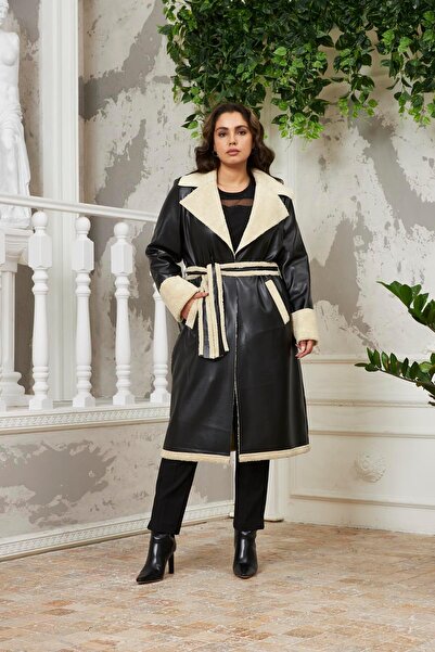 RMG İçi Kıvırcık Dışı Deri Büyük Beden Siyah Kaban