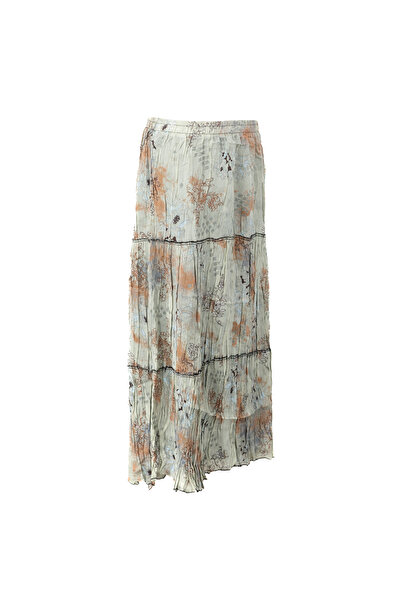 Oppland Women's Lined Chiffon Skirt Spring Flowers Patterned Comfortable Fit with Elastic Waist Piece