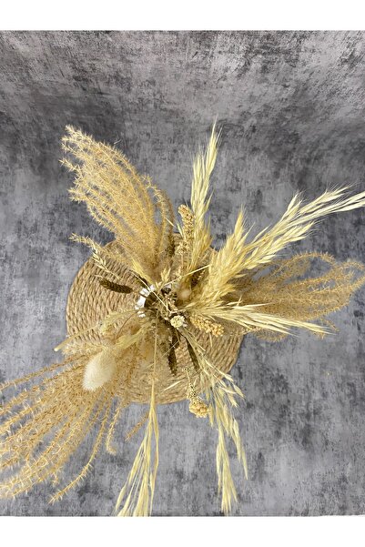 Goya Home Naturel Krem Kuru Çiçek Buketi Aranjman Vazo Çiçeği