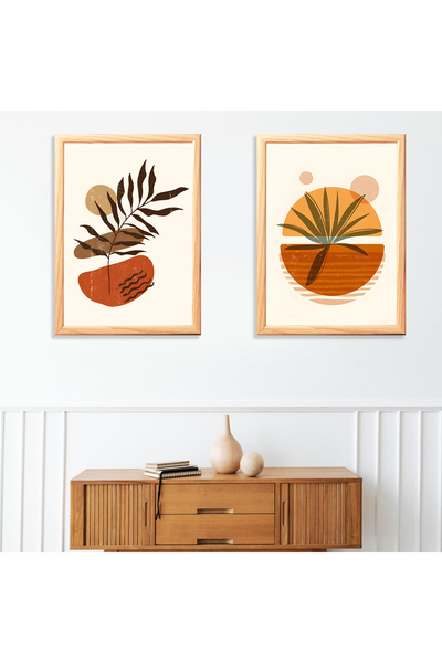 TRENDPOSTER 2'li Bohem Home Tarz Ev Için Doğal Ahşap Çerçeveli Tablo (DÜBEL V...